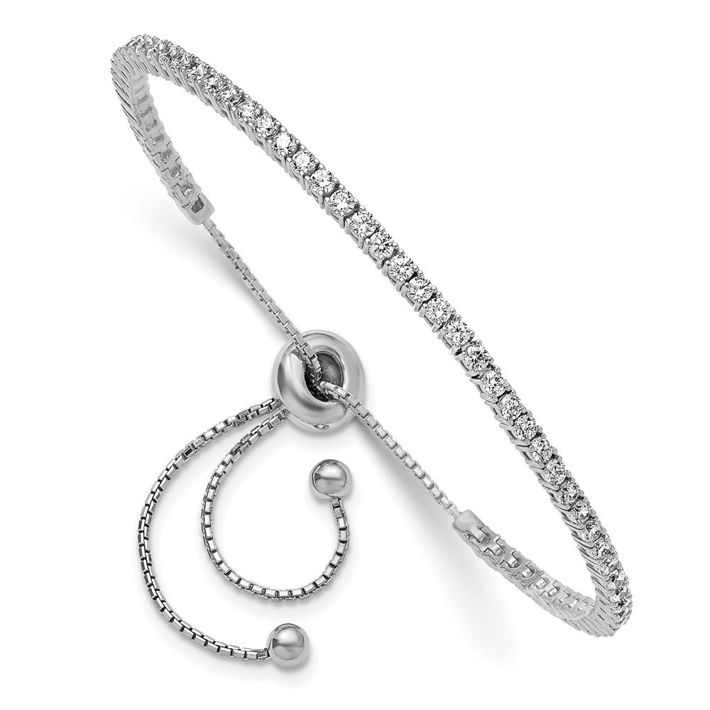 925 Sterling Silver Rhodium-plated 2mm CZ 60 Stone Adjustable Bracelet